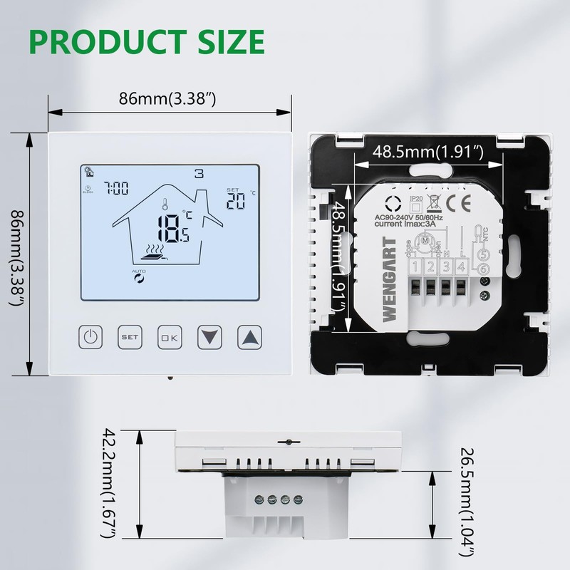 Wengart Underfloor Heating Thermostat with Touchscreen for Water Underfloor Heating