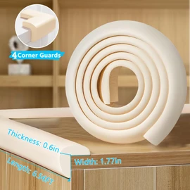 ZOMPAGO Baby Proofing Edge Corner Protector,1Roll L-Shape Soft Cabinet Door Bumper Corner Strip,4 Furniture Safety Bumper Corner Guards,Wall Protector,Self Adhesive,for Nursery,Kitchen,Fireplace,Table