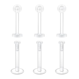 Mayhoop 16G Clear Tragus Helix Piercing Earrings 6 mm Flexible Acrylic Helix Piercing Lip Piercing Labret Stud for Men and Women Pack of 6, Metal
