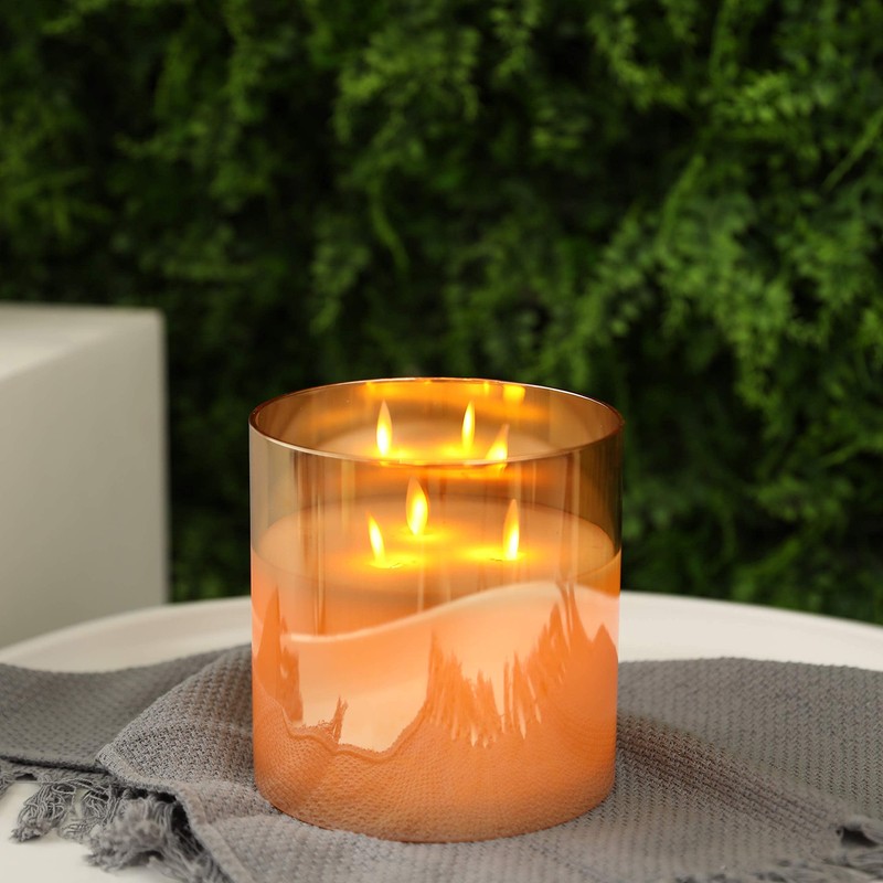 JHY DESIGN Large Moving 3 Wicks Battery Candle with 6-Hour