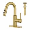 Kablle Bathroom Sink Faucet with Pull Down Sprayer, Brushed Gold