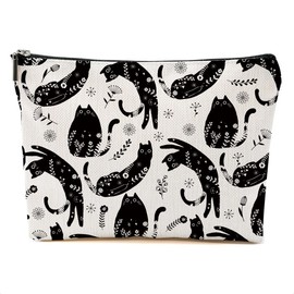 DHKG Botanical Cat Makeup Bag Cat Gifts Cosmetic Bag Cat Lover Gifts for Women Girls Friends Wife Cat Themed Gifts Cat Stuff Travel Organizer Zipper Pouch Graduation Birthday Friendship Gifts