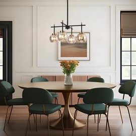 KSANA Black Chandelier for Dining Room, 4-Light Modern Chandelier Light Fixture with Mercury Glass Shades, Black and Gold Glass Pendant Lighting Hanging Fixture for Entryway, Foyer, Kitchen