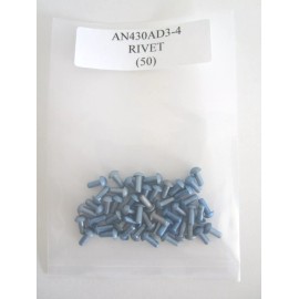Aeronautical Standards AN430AD3-4 Rivet Solid 3/32 x 1/4 Button Head Aluminum Blue - Lot of 50