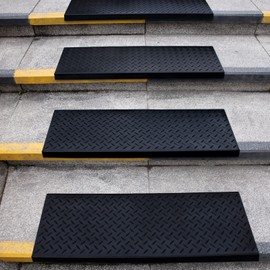 Spurtar 35" x 10" Rubber Stair Treads, 5Pack Outdoor Stair Treads Non-Slip with Nosing for Wooden Concrete Marble Tile Metal Steps Black