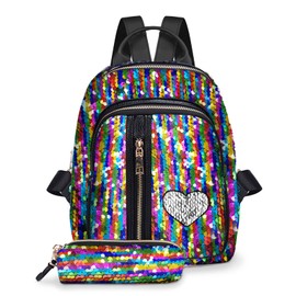 Small Sequin Backpack for Girls Glitter Backpacks School Bookbag Fashion Daypacks - Colorful Rainbow