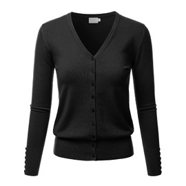 LALABEE Women's V-Neck Long Sleeve Button Down Sweater Cardigan Soft Knit-Black-M