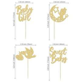 24 piezas de decoración para magdalenas para baby shower con purpurina, estrella de la luna, dulce bebé, revelación de género, para baby shower, niños, niñas, decoración de pasteles, suministros dorados