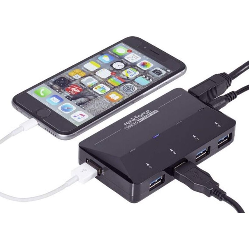 Renkforce 4+1 Port USB 3.0-Hub with Schnellladeport, with Status-LEDs black
