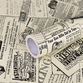 WENMER Newspaper Contact Paper 17.71” x 118”Vintage Peel and Stick Self Adhesive Wallpaper Removable Wallpaper Roll Wallpaper for Furniture Shelf Drawer Liner Home