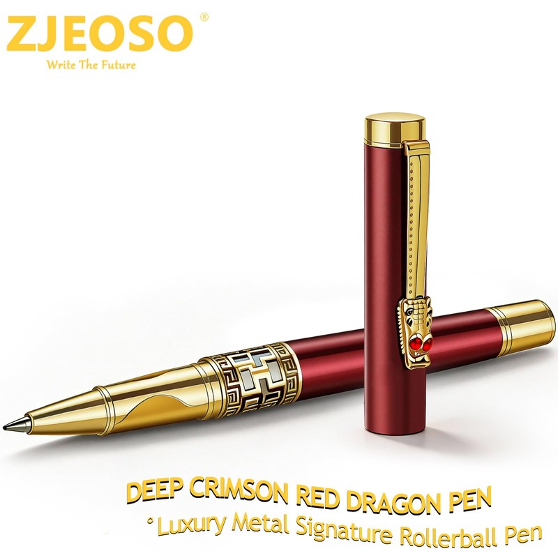 ZJEOSO Red Metal Signature Pen, Luxury Executive Rollerball Pen, UniqueDragon