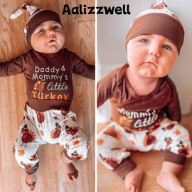 Aalizzwell 3-6 Months Infant Baby Boys Thanksgiving Outfit First Thanksgiving Clothes Turkey Clothing Brown