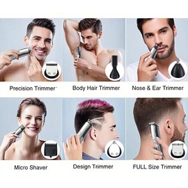 6-in-1 Electric Beard Trimmer and Hair Clipper Set for Men, Waterproof Cordless Grooming Set for Beard, Body Hair Trimming with Limit Combs, USB Rechargeable with LCD Display, Gifts for Men