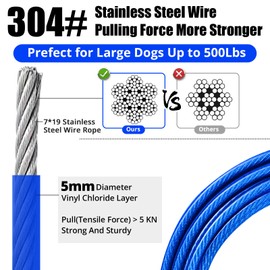 jenico Dog Tie Out Cable: 10 ft Dog Lead for Yard - Heavy Duty Chain Leash Outside for Small Large Dogs Up to 500 lbs - Outdoor Dog Runner Tether