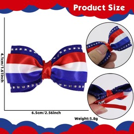 Independence Day Hair Bow Clip for Girls Cute Ribbon Hair Clips Red Blue White Handmade Americian USA Alligator Barrette Design Snap Hairpin 4th of July Hair Accessories for Memorial Day 2 Packs