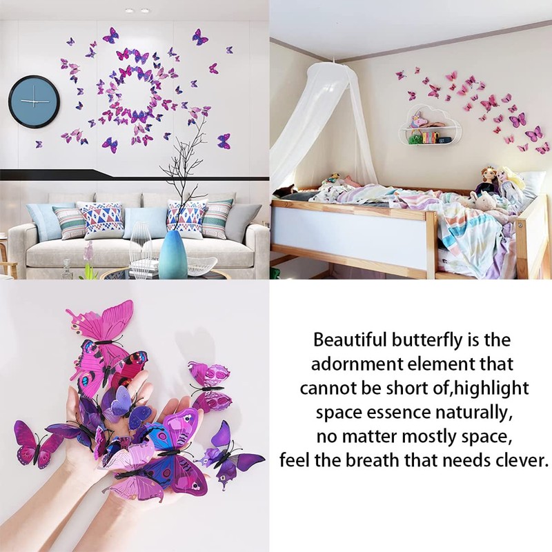 Pack of 24 3D Butterflies Decorative Butterfly Wall Decoration 3D