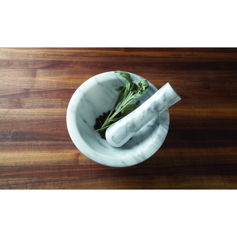 Fox Run Small Marble Mortar and Pestle Set, White, 3.5"