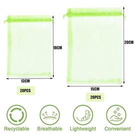 40pcs Fruit Protection Bags, 2 Sizes Fruit Netting Bags Drawstring Fruit Bags Breathable Garden Mesh Netting Bags Mesh Fruit Cover Bags for Protecting Fruit from Birds and Insects