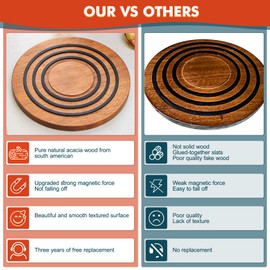 for le creuset Magnetic Wooden Trivet 8 Inch Acacia Wood with Black Silicone Rings, le creuset Trivet, Magnetic Wooden Trivets for Hot Pots and Pans Magnetic Wood Trivet for le creuset Dutch Ovens