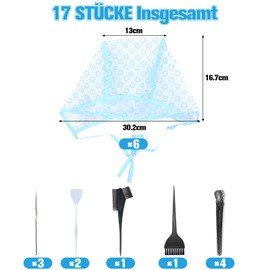 VEGCOO 17 Highlight Cap Hair Dye Accessories Set, Highlight Cap Hair Dye Caps with Dye Brush for Crochet for Salon and Home Hair Dyeing