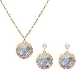 ONLYJUMP 2Pairs Starfish Pearl Stud Earrings Necklace for Women Trendy Statement Shell Conch Earrings Dainty Ocean Starfish SeaShell Necklace Nautical Beach Jewelry Set (Gold star)