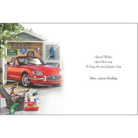 Jonny Javelin Male Birthday Card - Happy Birthday Card with Artistic Sports Car Design and Embossed Foil Details - Birthday Card for Men