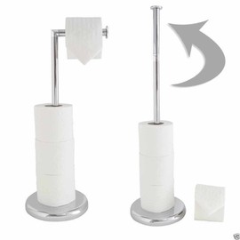 Stainless Steel Toilet ROLL Holder Stand Swivel Free Standing Holds Extra ROLL Storage Bathroom (Stainless Steel Round Base)