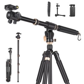86.6 Inch Multi-Function Aluminum Camera Tripod Monopod with 32 mm Tube Center Column and 360 Degree Ball Head,Horizontal Tripod Overhead Camera Mount for DSLR Camera, Video Camcorder,Adjustable