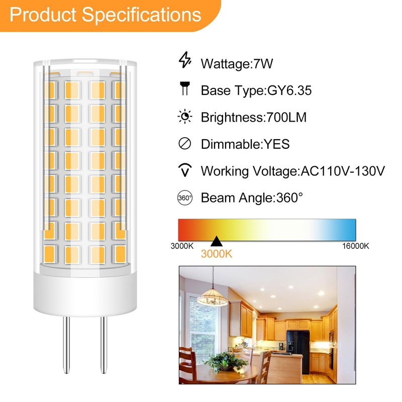 Megereet GY6.35 LED Bulb G6.35 7W AC 110V-130V (Cannot be