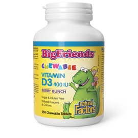 Natural Factors Natural Factors Big Friends KIDS Vitamin D3 400 IU, 250 Chewable Tablets, Berry Bunch, Allergen-Free, Sugar Free, Supports Healthy Immune System & Bone Health, Proudly Canadian