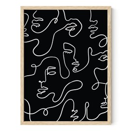HAUS AND HUES Line Art Wall Decor Abstract Art Minimalist Wall Art Line Art Picasso Line Drawing Modern Boho Decor Boho Prints Minimalist Line Art UNFRAMED 12” x 16” (Black Face Collage)