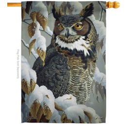 Breeze Decor - Great Horned Owl Garden Friends - Everyday Impressions Decorative Vertical House Flag 28" x 40" Printed in USA