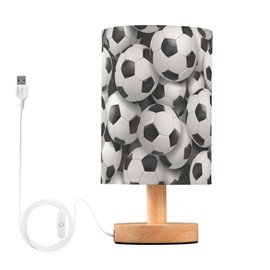 MFTJYO Bedside Table Lamp Football Soccer Table Lamp for Bedroom Nightstand Lamp with USB Port LED Desk Lamp Shade Living Room Dorm Office