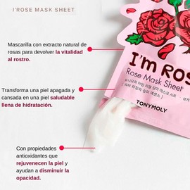 TONYMOLY I’m Real Mascarilla Facial de Rosas 5 Pzs Revitalizante e Hidratante Coreana