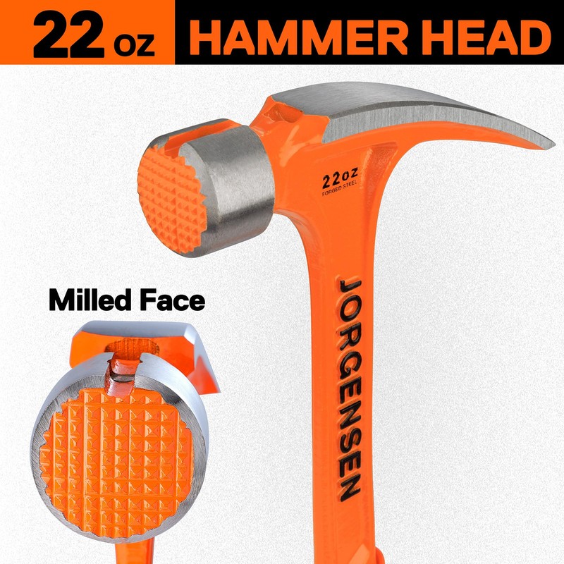 Jorgensen 22 oz Framing Hammer, Straight Claw Hammer with Magnetic