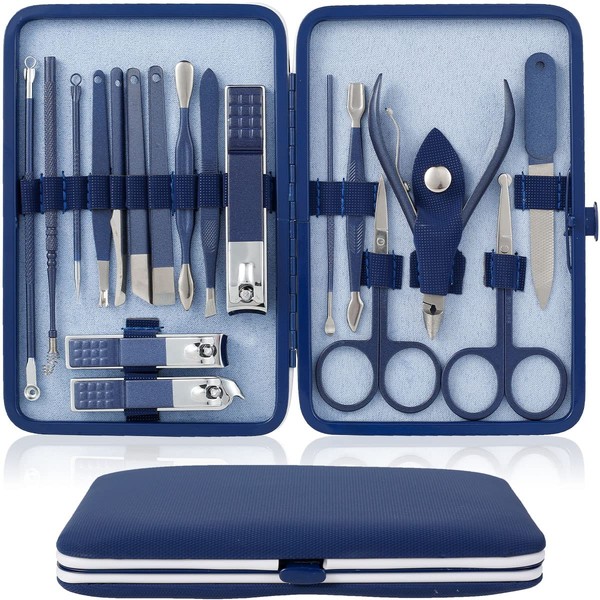 Ximgirl Manicure Kit 18 in 1 Professional Nail Care Kit Portable Stainless Steel Manicure Personal Care Kit for Home Travel Unisex Toe & Finger Nail Clipper Set Manicure Pedicure Grooming Kit (Blue)