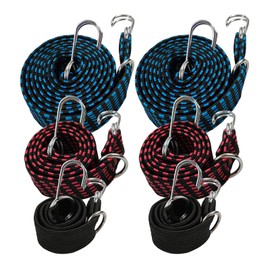 6 Pieces Thickened Bungee Cords Flat with Hooks, Large Rubber Straps with Metal Buckle, Heavy Duty Extra Long Flat Bungee Straps, Elastic Adjustable Bungee Rope Straps for Fastening Luggage Cargo