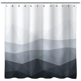 Sunlit Designer Shower Curtain with 12 Plastic Hooks Ombre Gray Fabric Shower Curtains for Bathroom Decor, Contemporary Bathroom Curtains, 71x71 inch