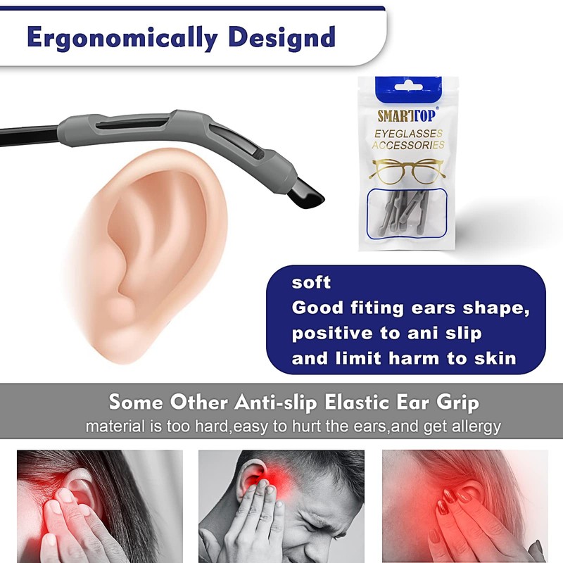 SMARTTOP Eyeglass Ear Grips Sleeve 8Pairs Upgrade anti-slip Silicone Eyeglasses