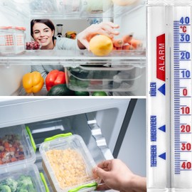 Lantelme 2 Stück Kühlschrankthermometer mit Haken und Saugnapf | Temperaturanzeige -40 bis 40°C Analog | 14 lang Weiß mit farbiger Skala | Thermometer auch für Gefrierschrank Kühltheke