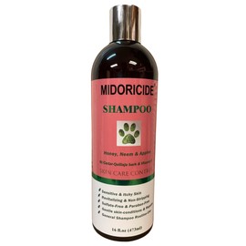 Midoricide Moisturizing dog shampoo to soothe itchy and dry skin, irritated and promotes improved skin -with neem leaf, honey, aloe, cedarwood quillaja16oz