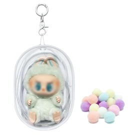 NHQZ Doll Dust Bags, Transparent Figure Display Bag with Keyring and Pompom, Size: 10 x 5 x 19.5 cm, Easy to Carry, Waterproof and Dustproof (White)