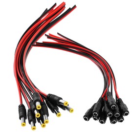 Swpeet 10 Pairs 2.1mm x 5.5mm Male Female 18AWG 12V 5A DC Power Barrel Plug Connector Cable for CCTV Security Camera, LED Strip - DC Plug Connector Pigtail