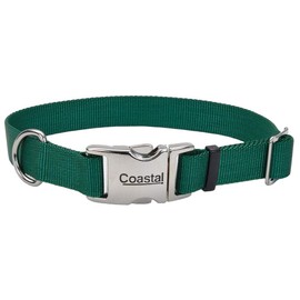 Coastal Pet Adjustable Dog Collar with Metal Buckle - Fade-Resistant Dog Collar Perfect for Walking & Tie Outs - Comfortable Collar with Snap Lock - Hunter - 1" x 14"-20"