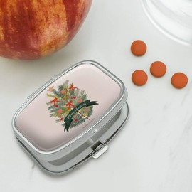 Merry Christmas Decorated Pine Tree Rectangle Pill Case Trinket Gift Box