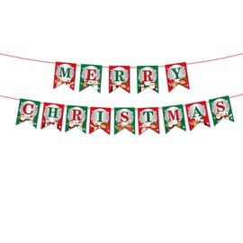 Merry Christmas Bunting Banner, Christmas Letter Garland Banner Xmas Signs Hanging Banner Decoration for Xmas Party Decoration Home Indoor Wall Fireplace Outdoor Party Supplies