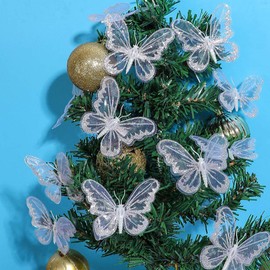PRETYZOOM Xmas Tree Butterfly Clip Pendant Mini Clips Christmas Tree Decorations Party Favors Family New Year Decors (White) 10PCS