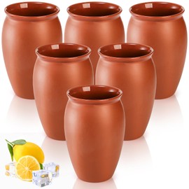 Covzoe 6 Pack Clay Drinking Cups, 15 Oz Cantaritos De Barro Mexicanos, Pottery Cocktail Glasses Patron Tequila Bottles for Tequila, Margaritas, Mojitos