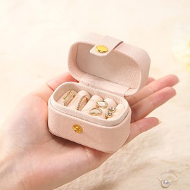 JIHUOO PU Leather Small Travel Jewelry Case Mini Ring Storage Box Portable Jewelry Box Organizer Display Case for Earrings Rings White