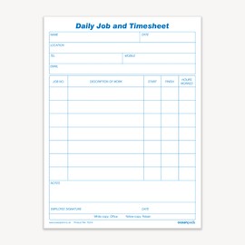 Ocean Pads Daily Job and Time Sheet Book Duplicate A5 Carbonless 50 Sets (70314)